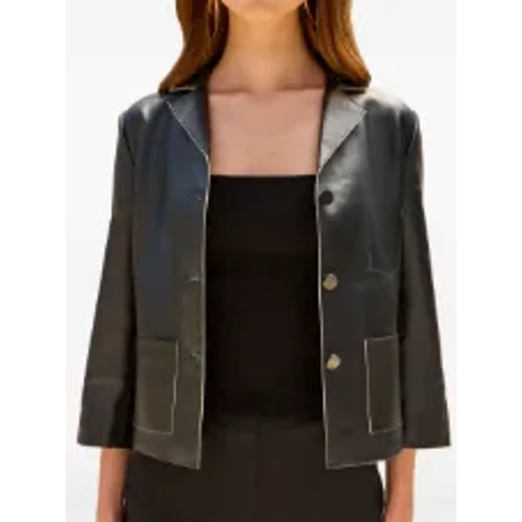 Cult Gaia 'Layton' Black Leather Leather Blazer Size 0